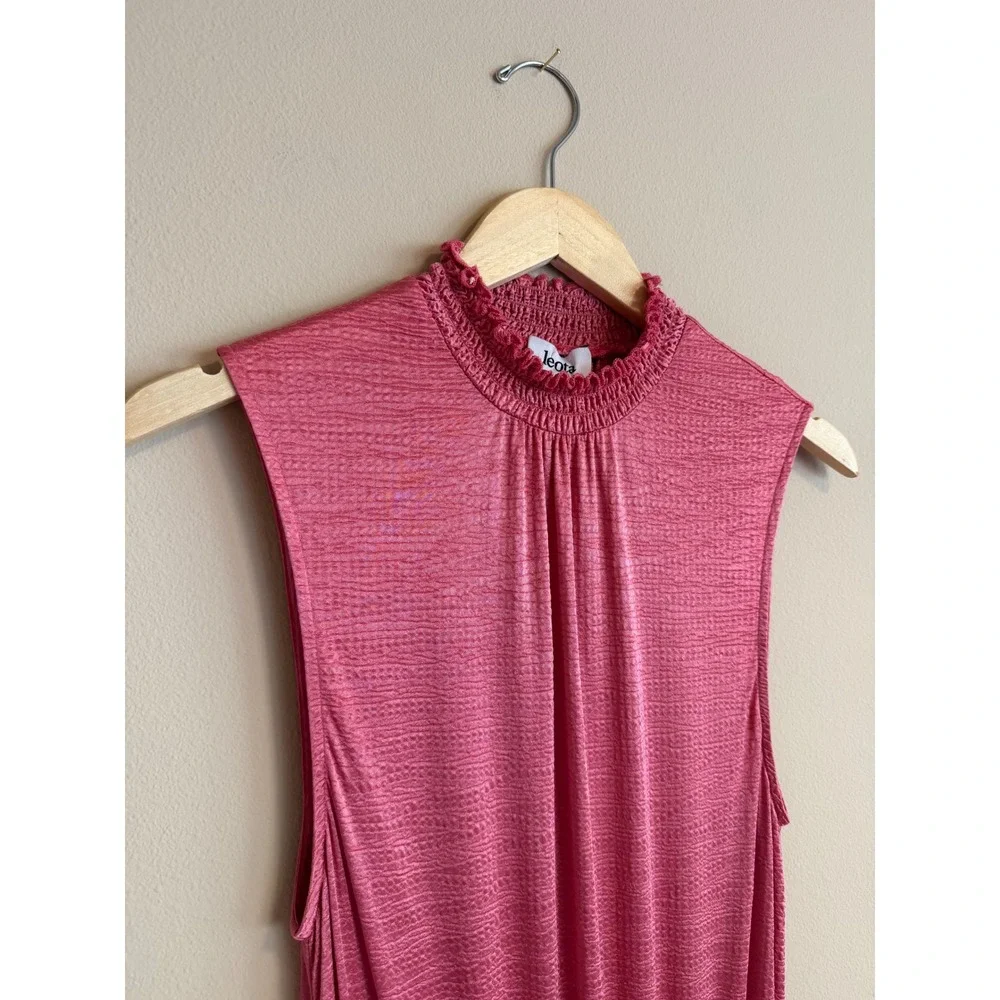 Pink Textured‎ Smocked Waist Sleeveless Ruffle Mock Neck Maxi Dress S